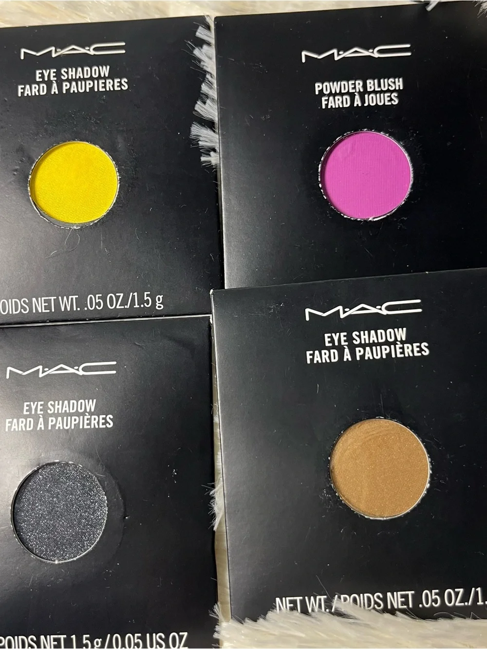 MAC Cosmetics Single Eyeshadows & Blush in Yellow, Purple, Silver, Brown